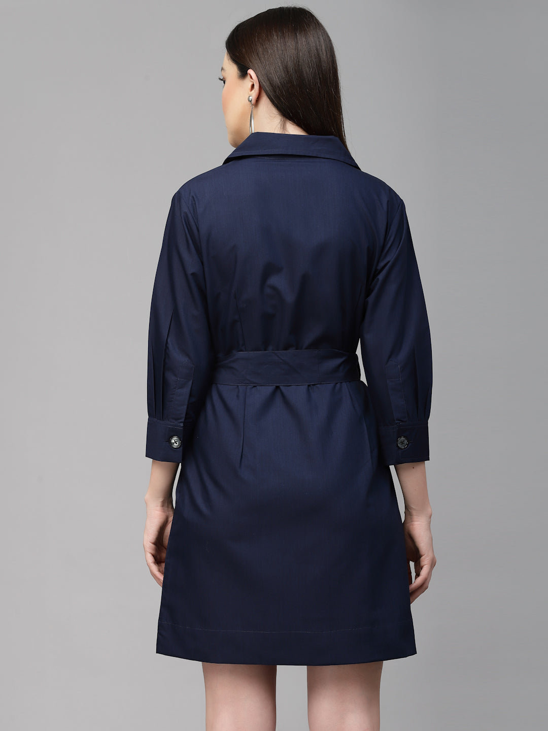 Style Quotient Women Solid Navy Cotton Regular Smart Casual Shirt Dress-Dressers-StyleQuotient