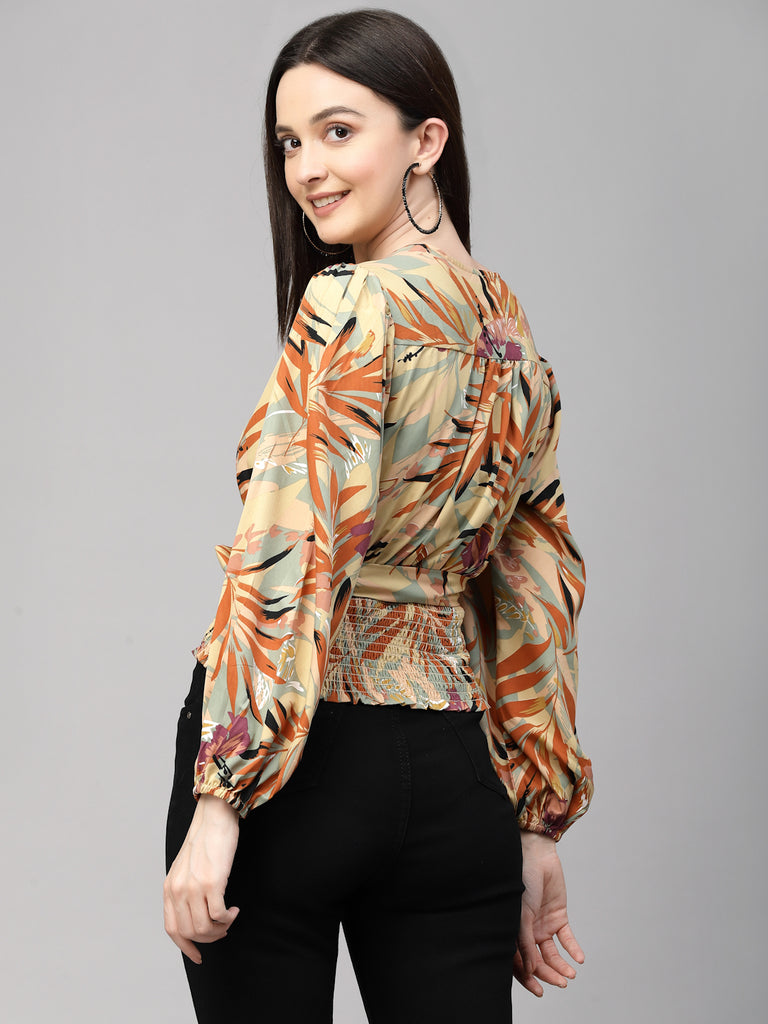 Style Quotient Women Rust and Multi Polyester Tropical Printed Regular Smart Casual Top-Shirts-StyleQuotient