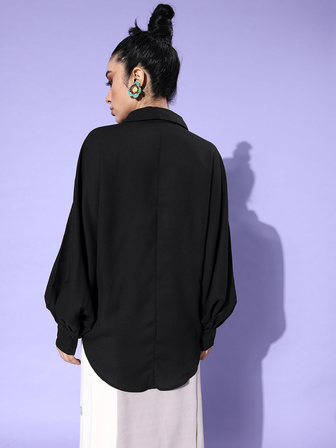 Style Quotient Women Solid Black Polyester Smart Casual Oversized Shirt-Shirts-StyleQuotient