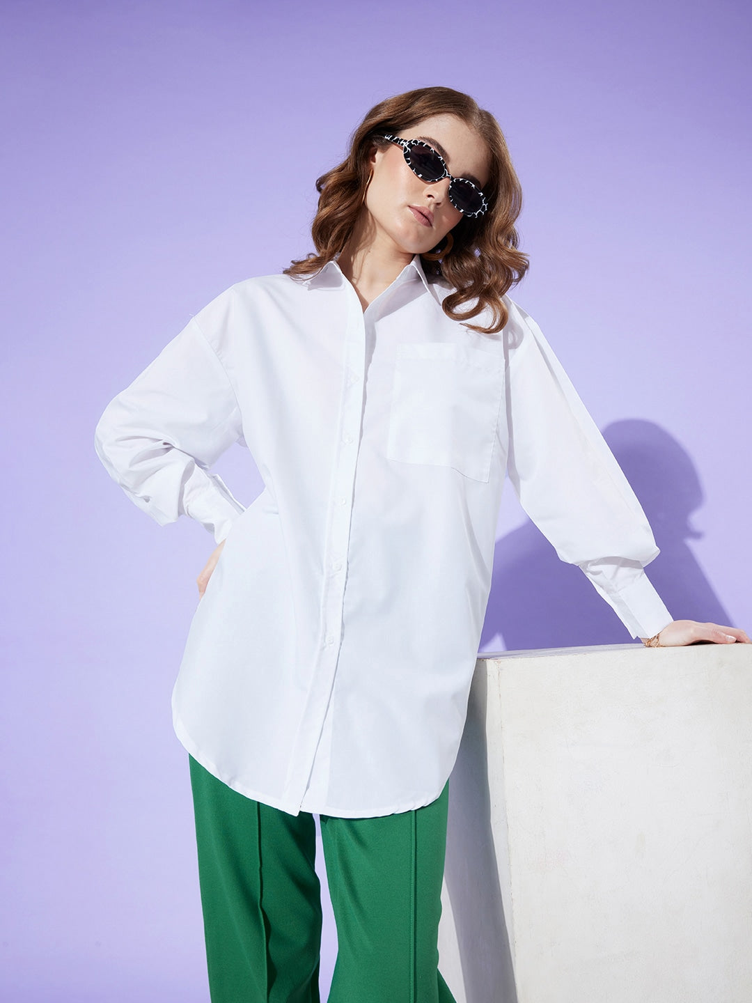 Style Quotient Women Solid White Cotton Smart Casual Oversized Shirt-Shirts-StyleQuotient