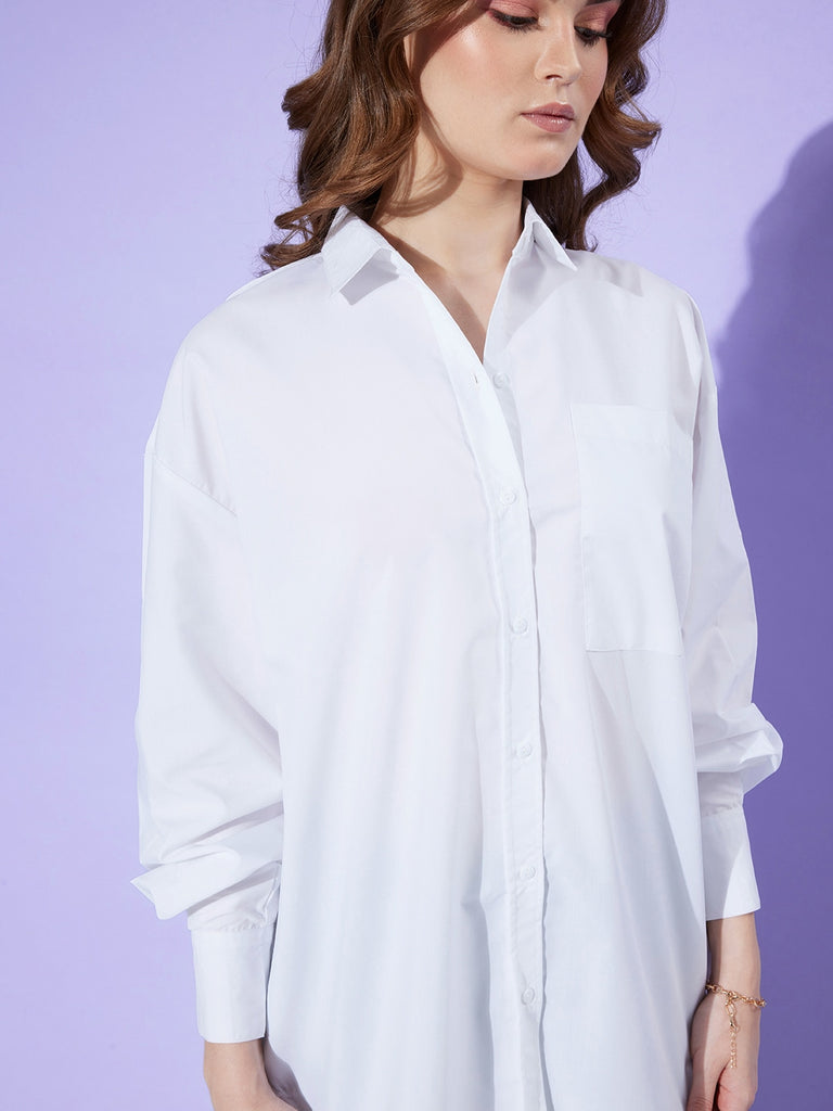 Style Quotient Women Solid White Cotton Smart Casual Oversized Shirt-Shirts-StyleQuotient