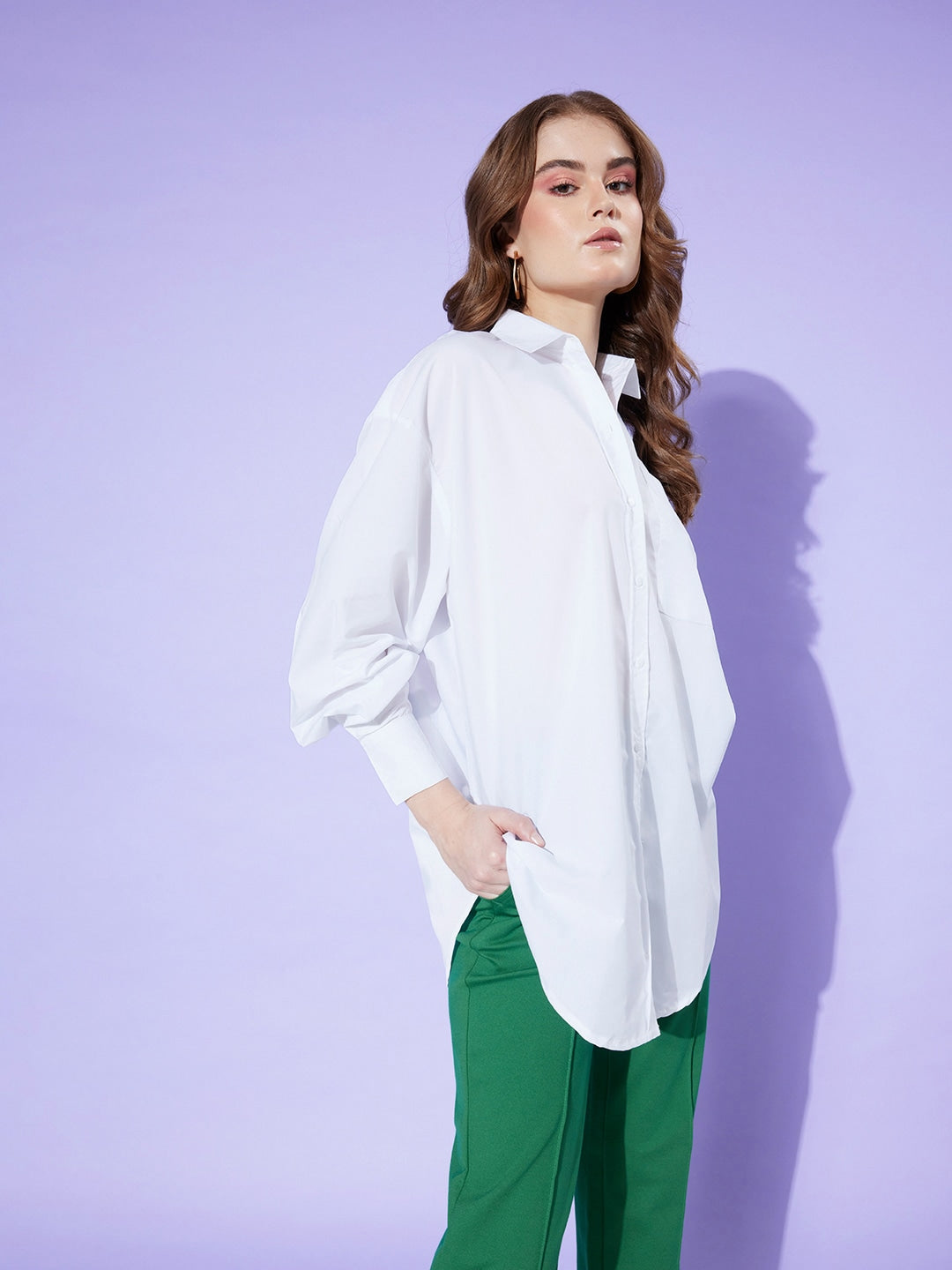 Style Quotient Women Solid White Cotton Smart Casual Oversized Shirt-Shirts-StyleQuotient