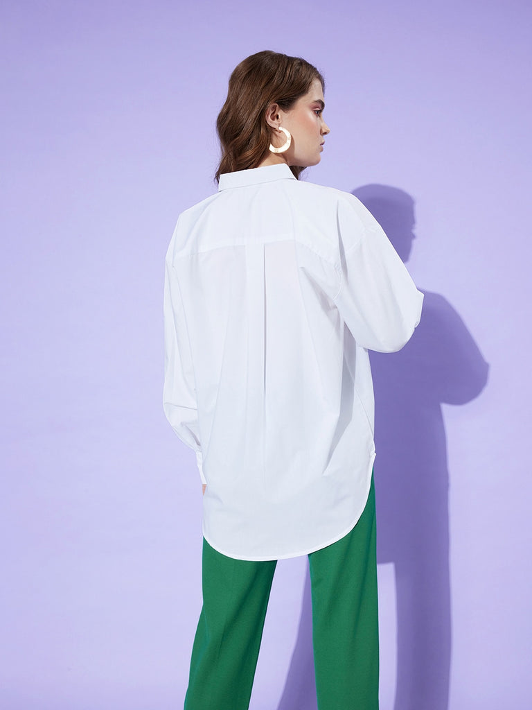 Style Quotient Women Solid White Cotton Smart Casual Oversized Shirt-Shirts-StyleQuotient