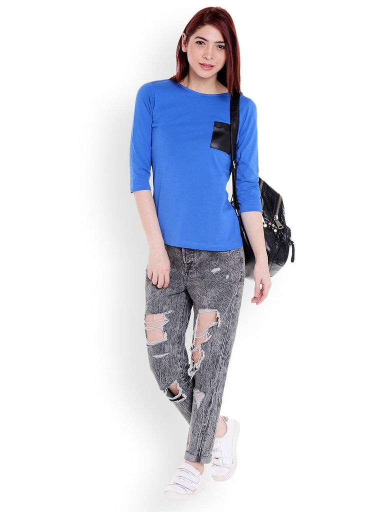 Women Blue Solid Top-Tops-StyleQuotient