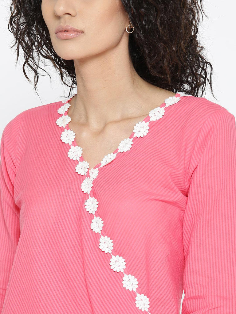 Women Pink Self-Striped Top-Tops-StyleQuotient