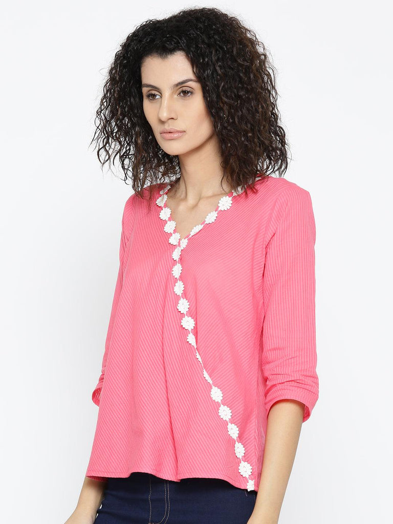 Women Pink Self-Striped Top-Tops-StyleQuotient