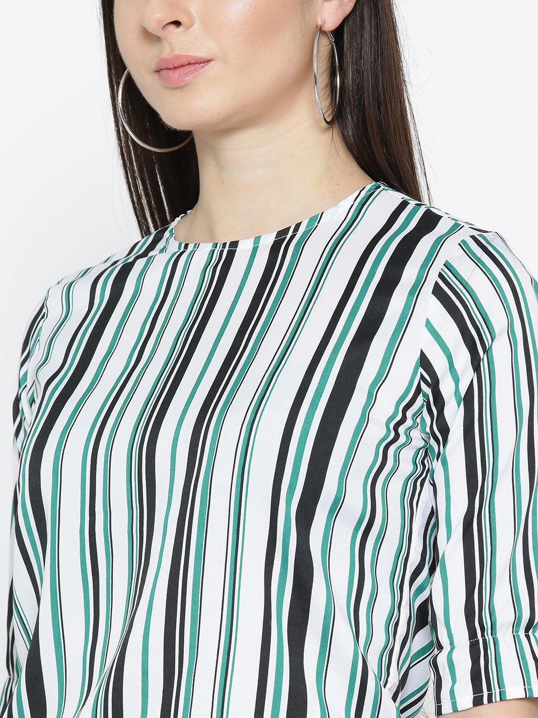 Style Quotient Women White And Multi Stripe Printed Polyester Smart Casual Top-Tops-StyleQuotient