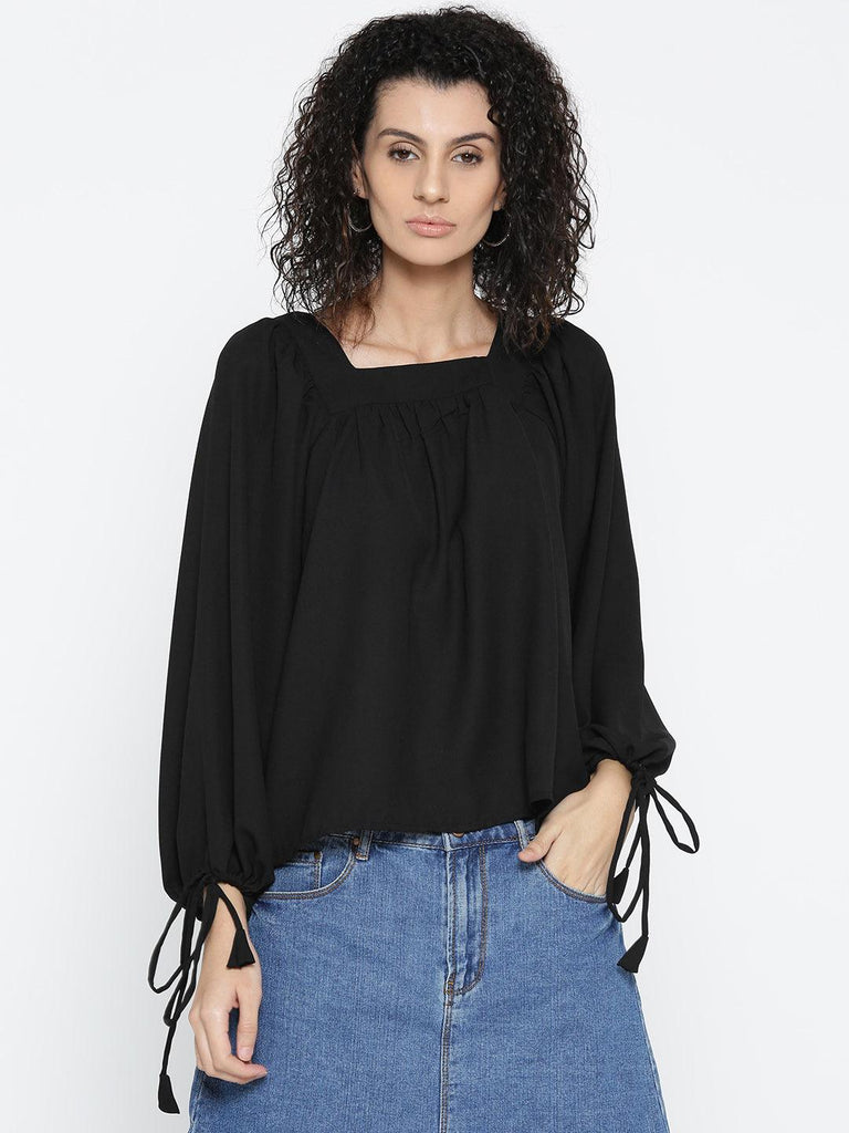 Women Black Solid Top-Tops-StyleQuotient