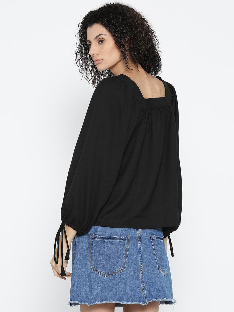 Women Black Solid Top-Tops-StyleQuotient