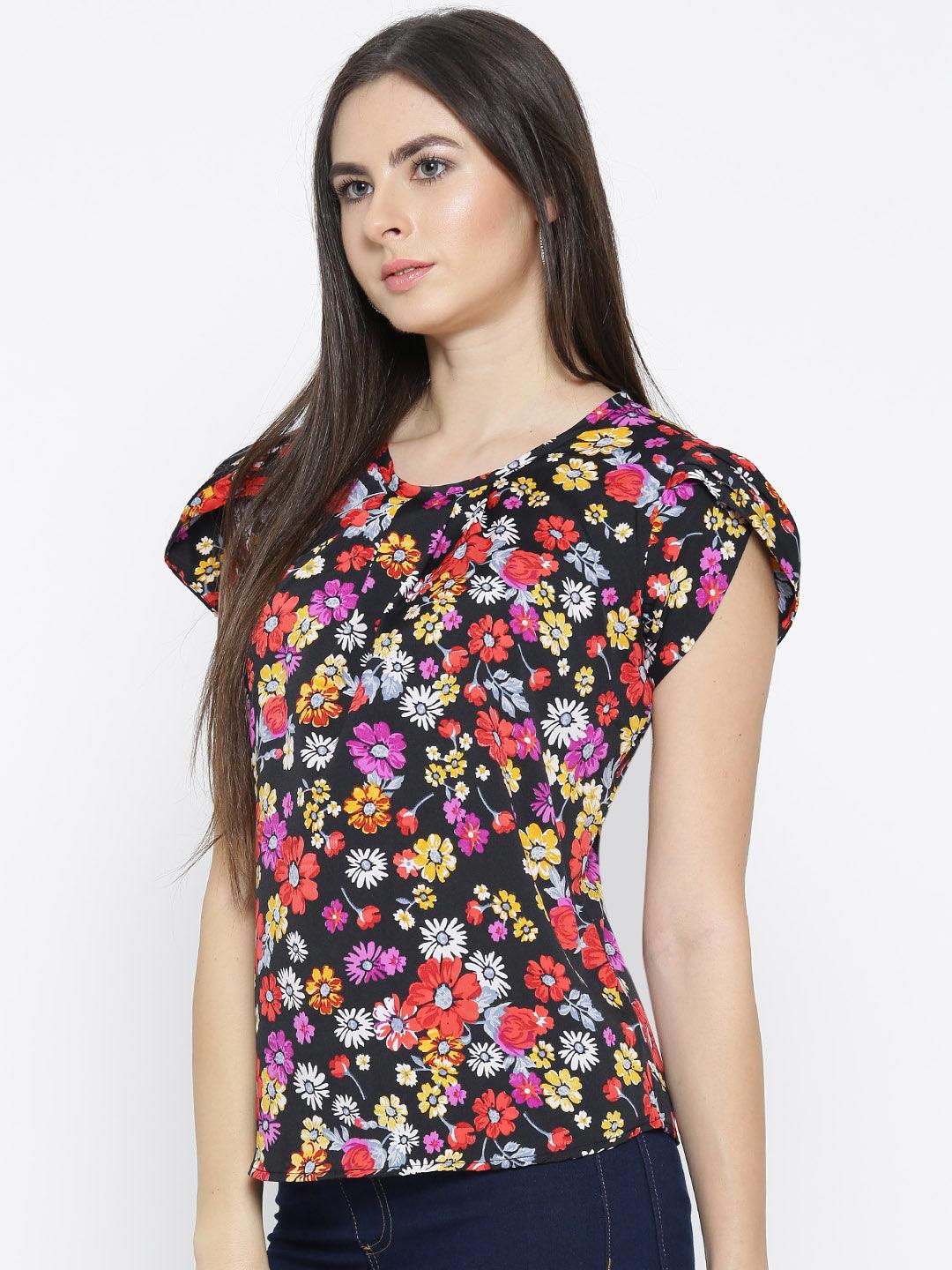 Women Black Printed Top-Tops-StyleQuotient