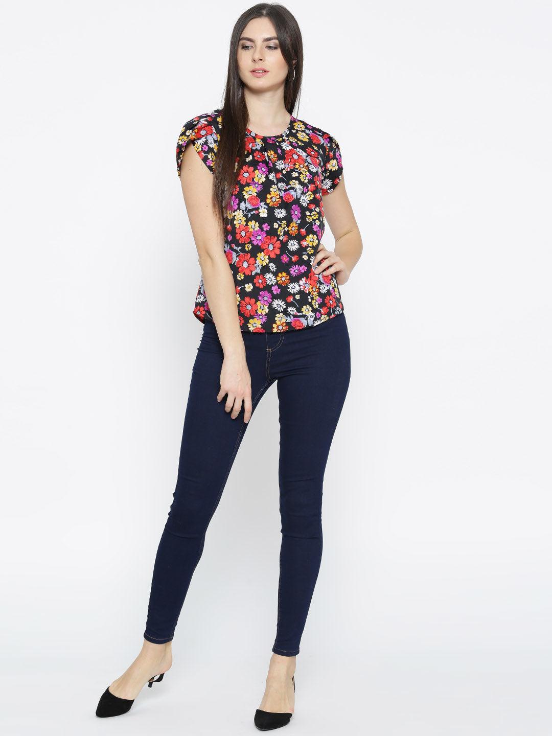 Women Black Printed Top-Tops-StyleQuotient