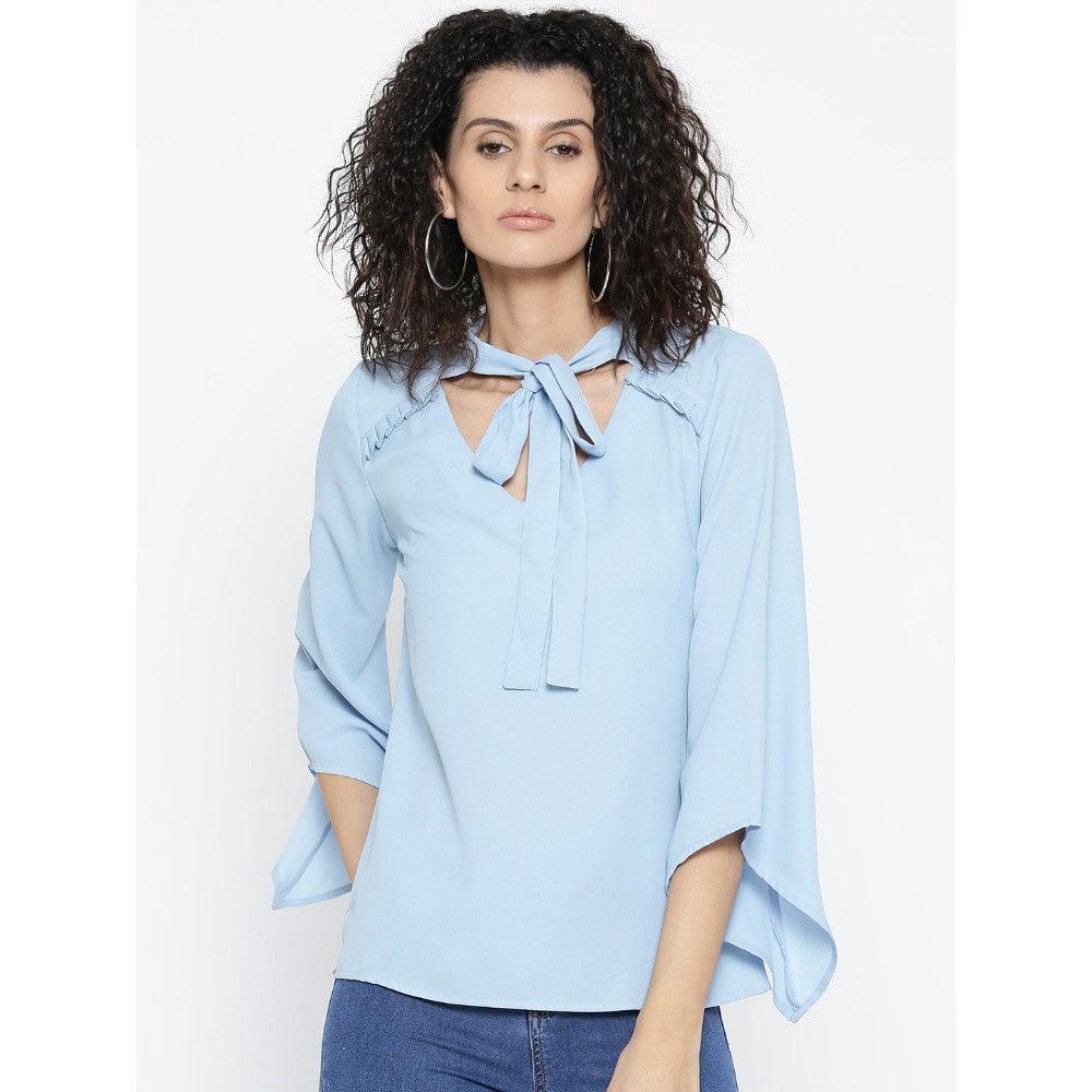 Women Blue Solid Top-Tops-StyleQuotient