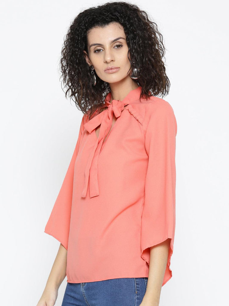 Women Coral Orange Solid Top-Tops-StyleQuotient