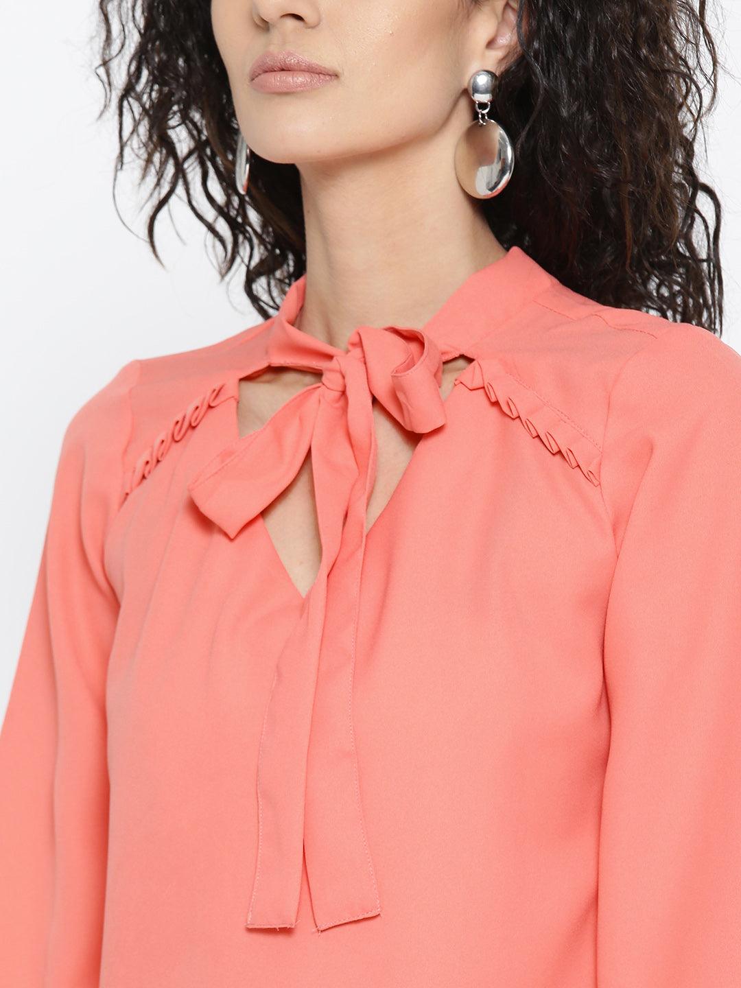 Women Coral Orange Solid Top-Tops-StyleQuotient