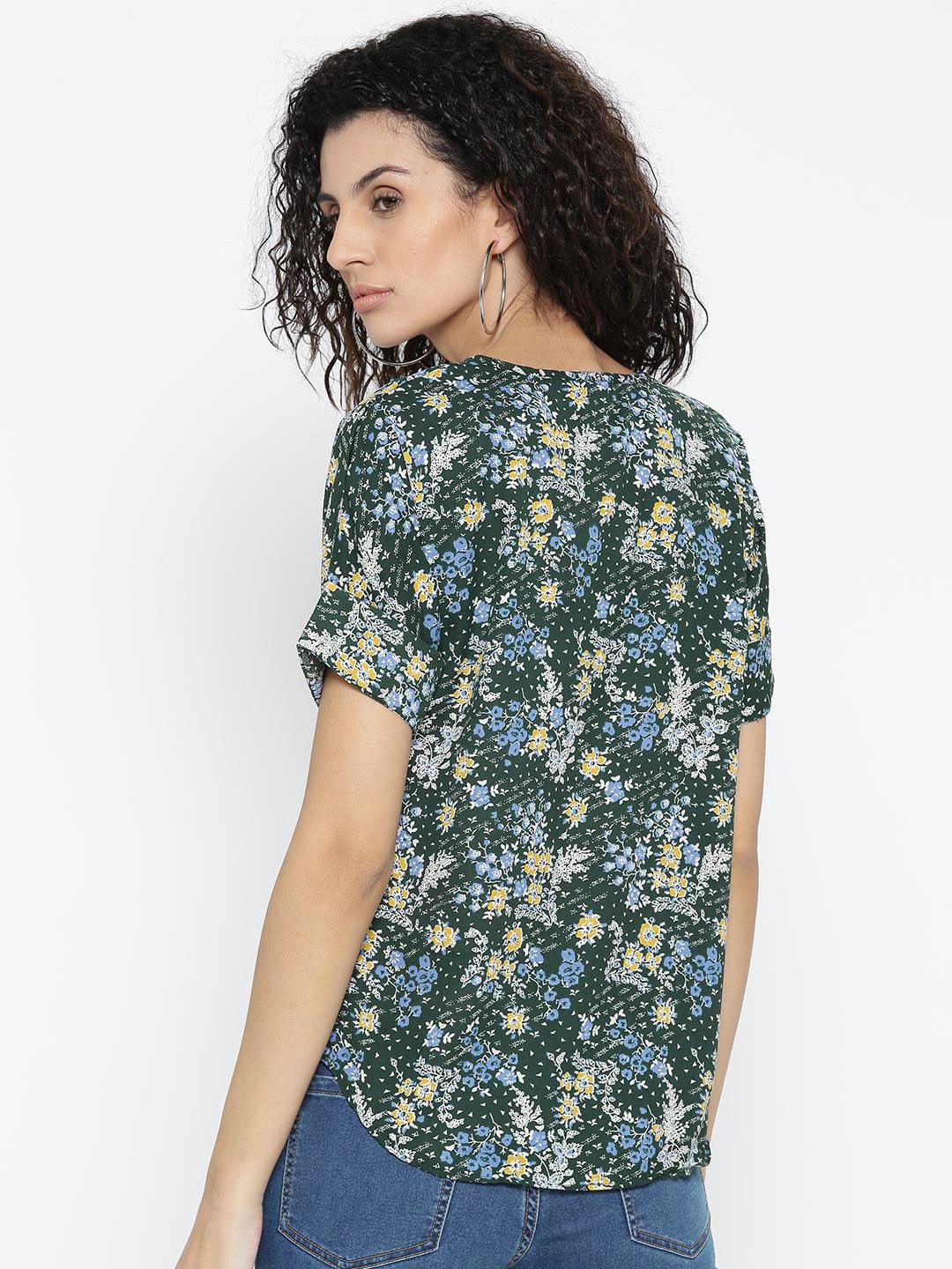 Women Green Floral Print Top-Tops-StyleQuotient