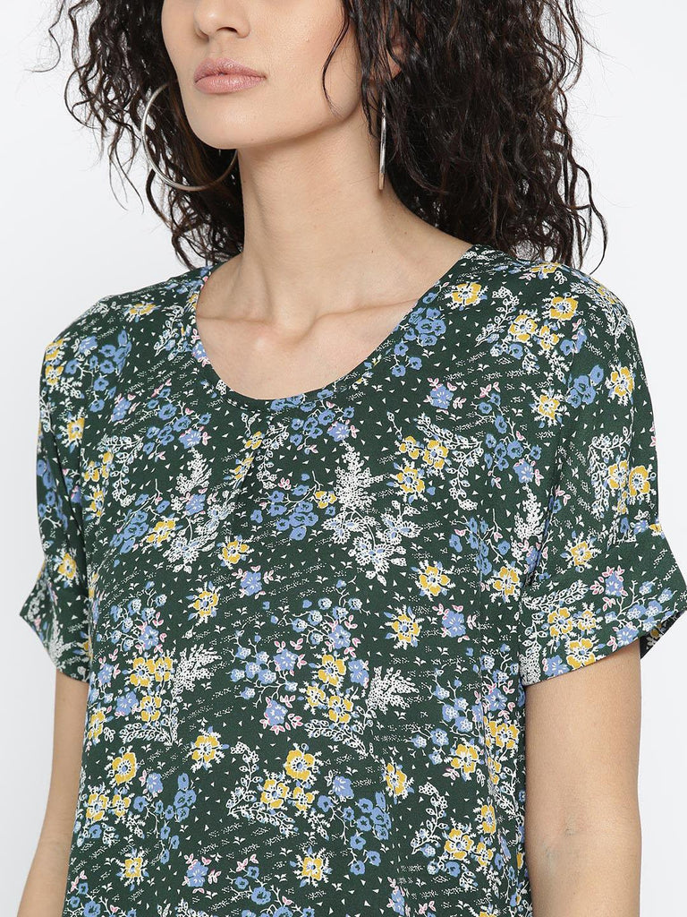 Women Green Floral Print Top-Tops-StyleQuotient