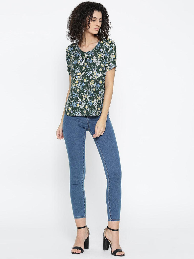 Women Green Floral Print Top-Tops-StyleQuotient