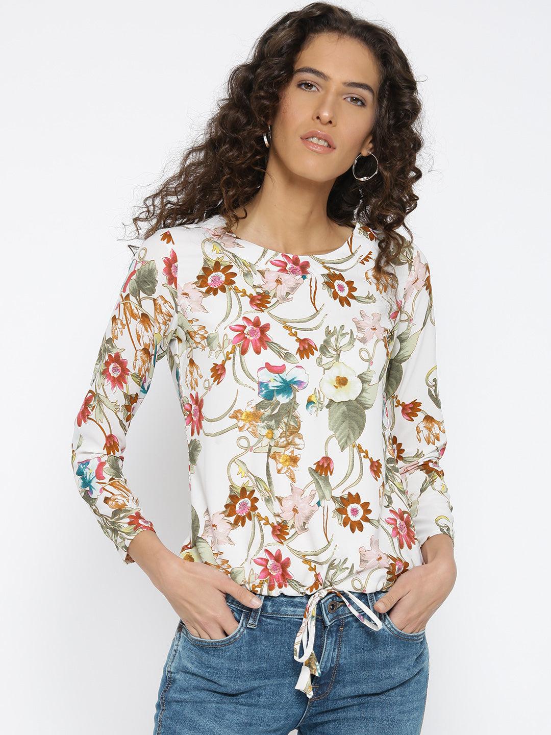 Women Off-White Printed Top-Tops-StyleQuotient