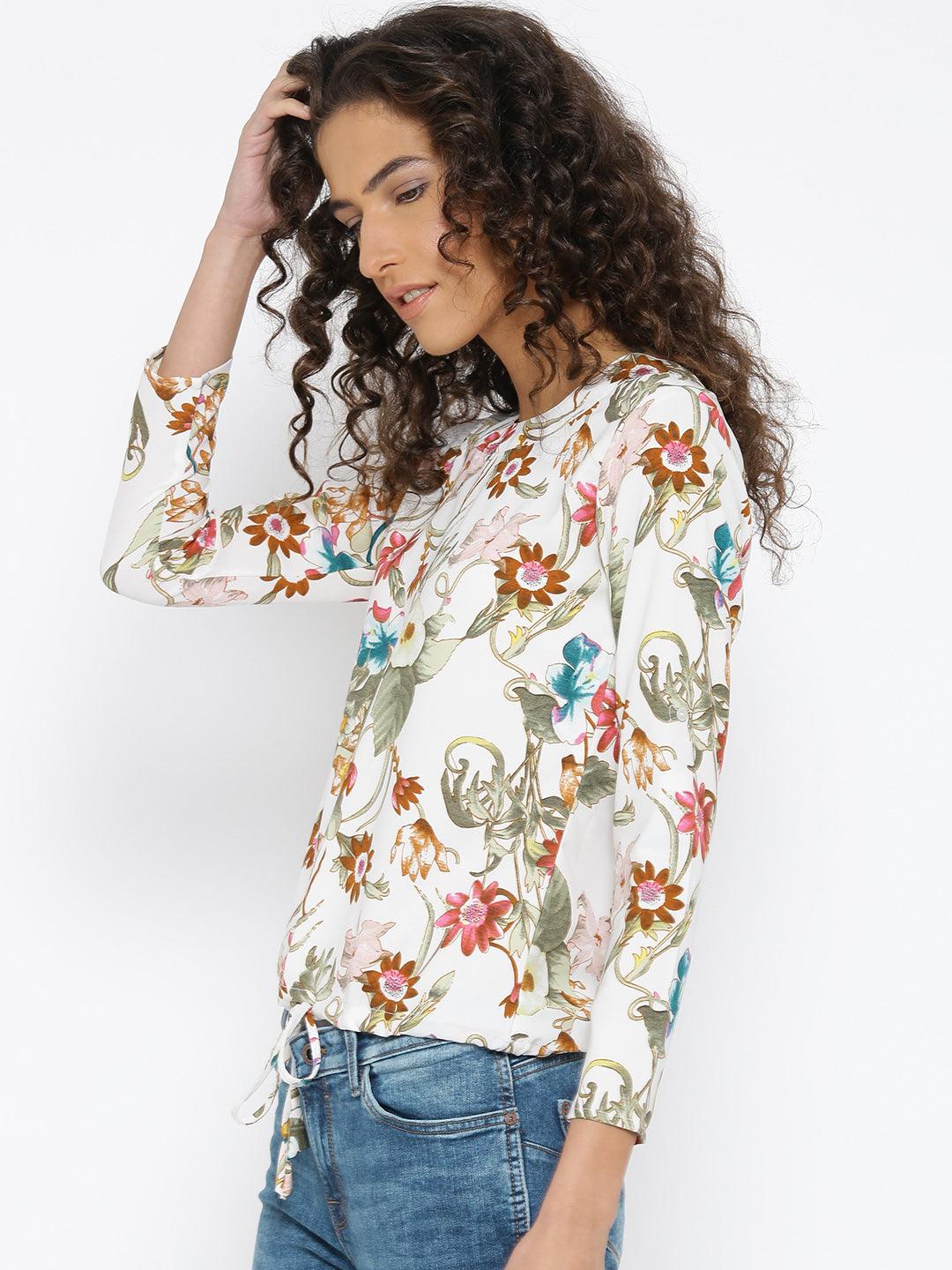 Women Off-White Printed Top-Tops-StyleQuotient