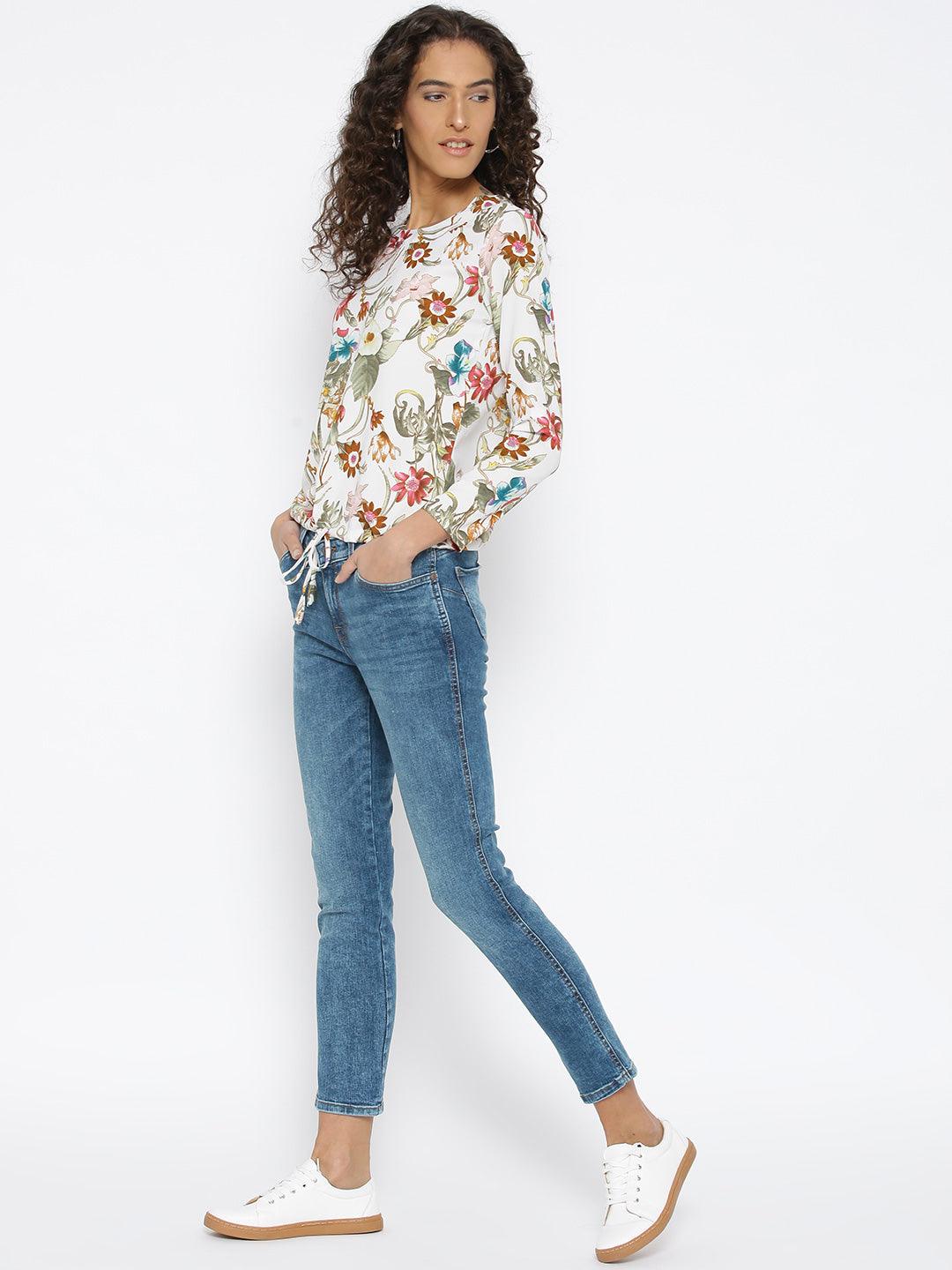 Women Off-White Printed Top-Tops-StyleQuotient