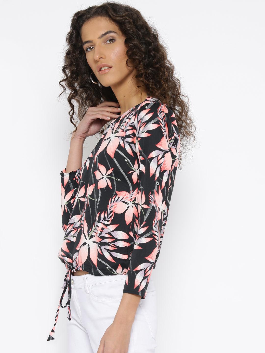 Women Black & Pink Printed Top-Tops-StyleQuotient