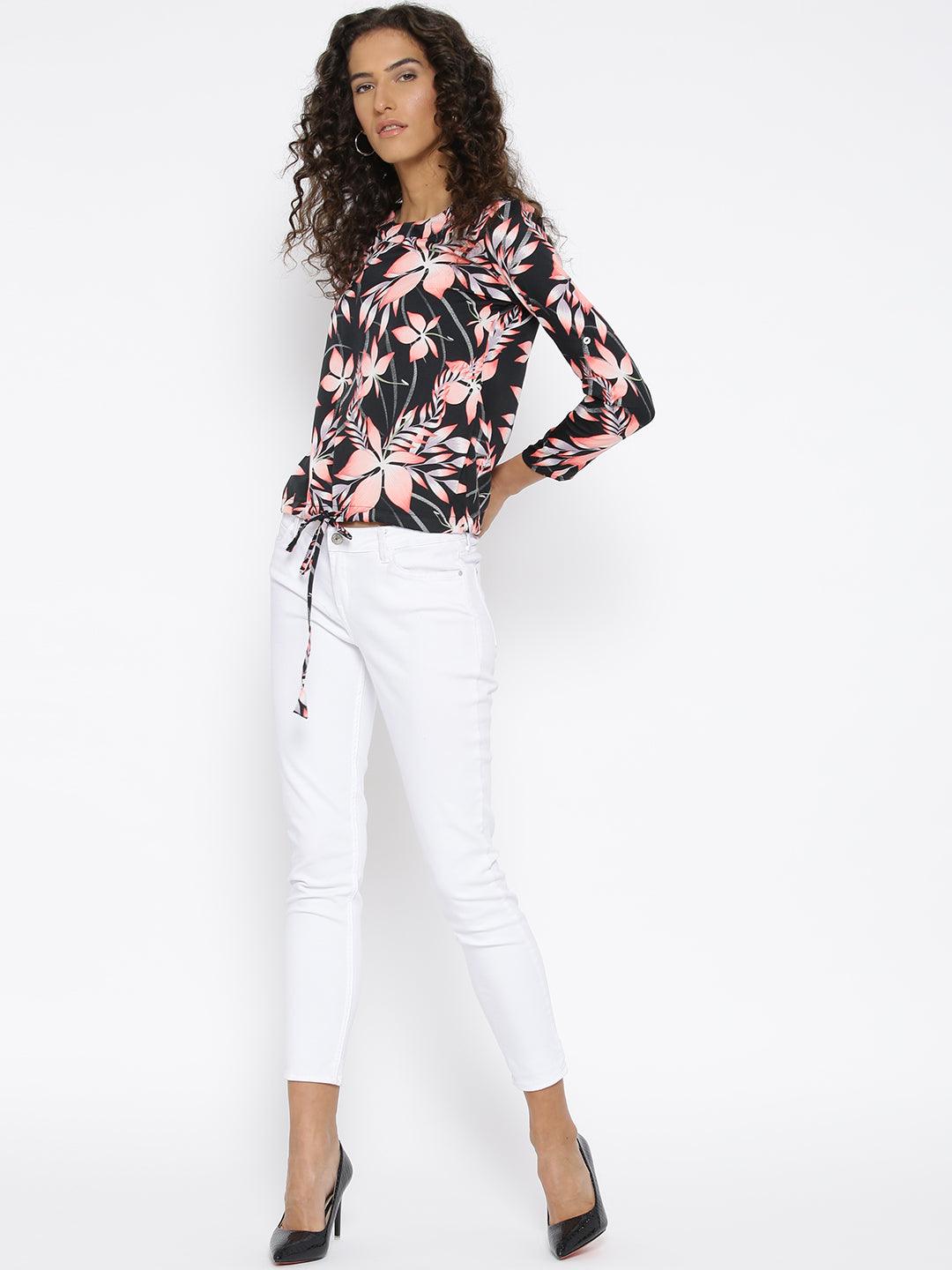 Women Black & Pink Printed Top-Tops-StyleQuotient