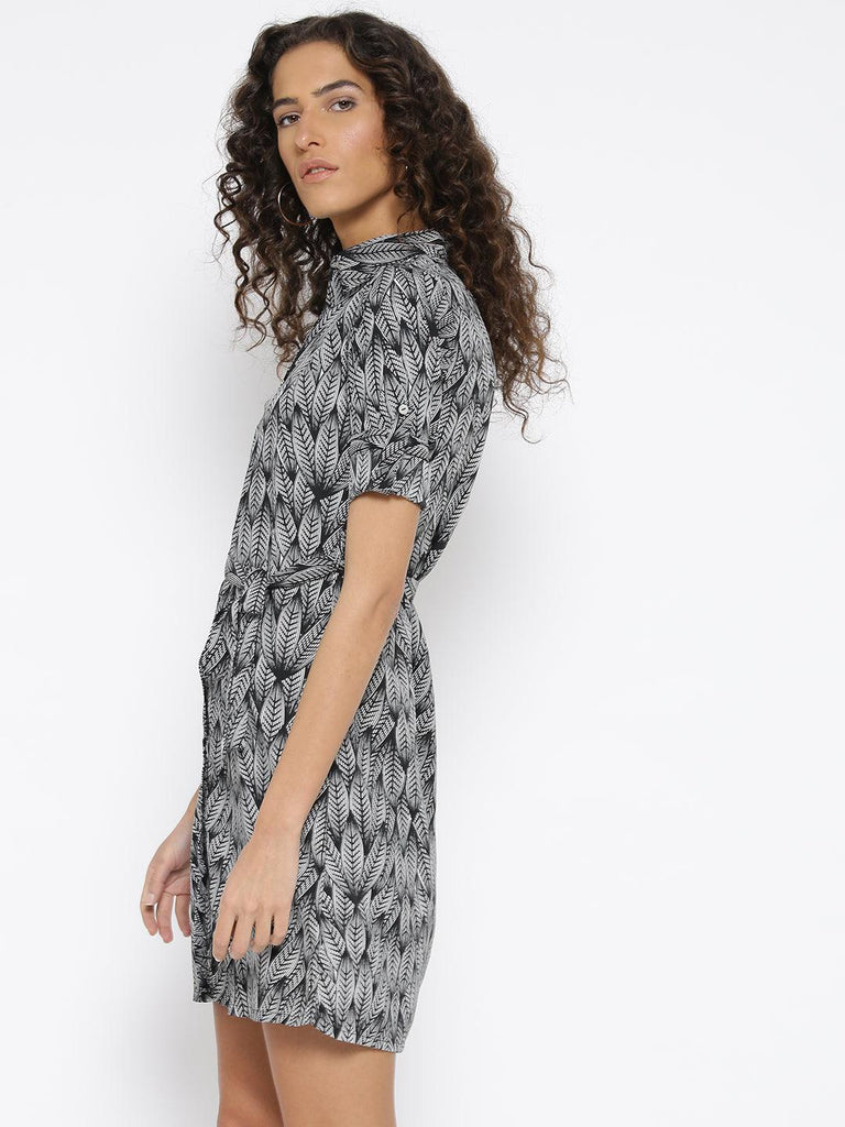 Women Black & White Printed Shirt Dress-Dresses-StyleQuotient