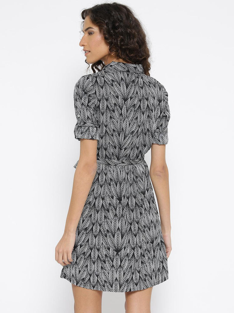 Women Black & White Printed Shirt Dress-Dresses-StyleQuotient