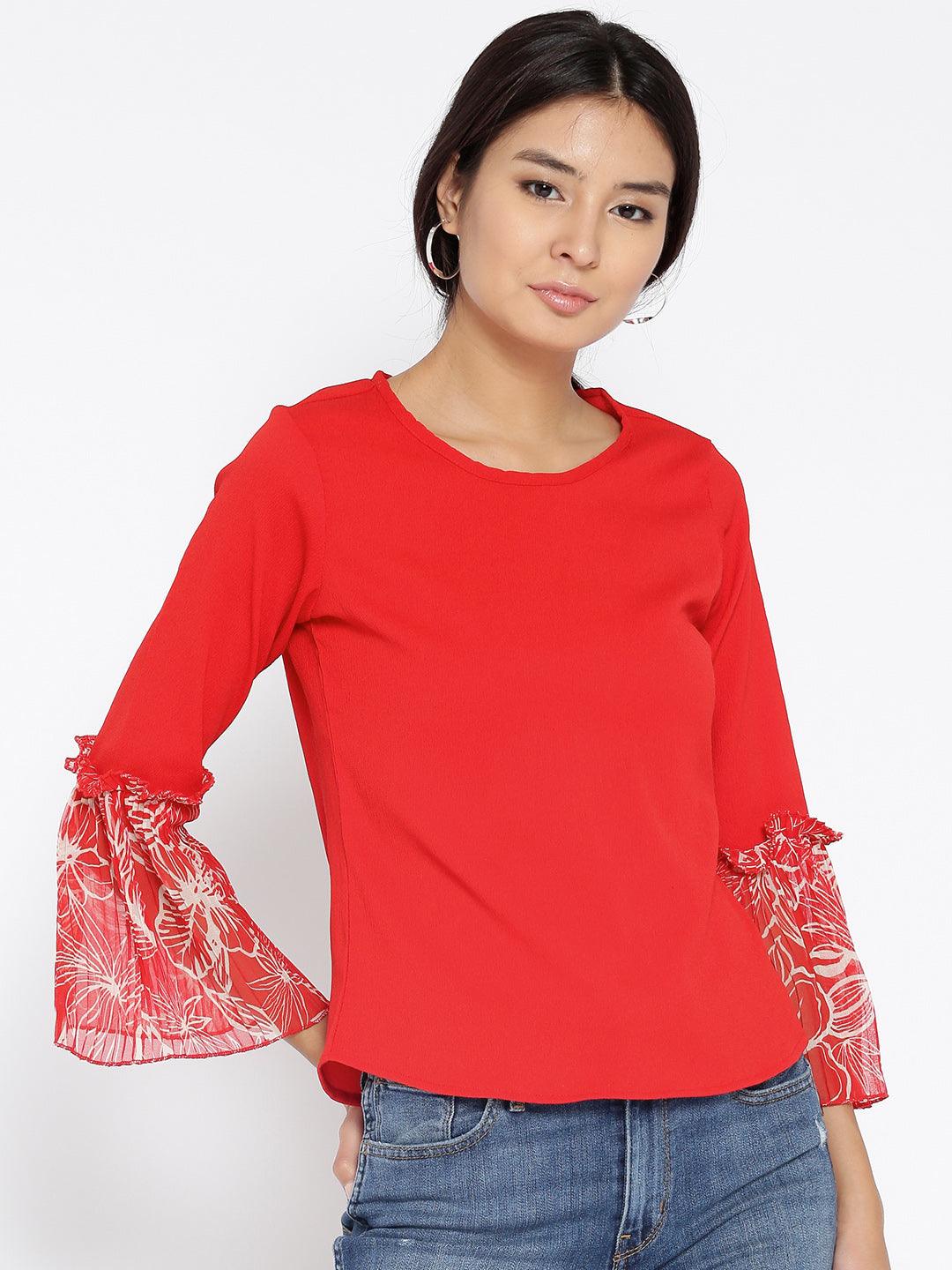 Women Red Solid Top-Tops-StyleQuotient