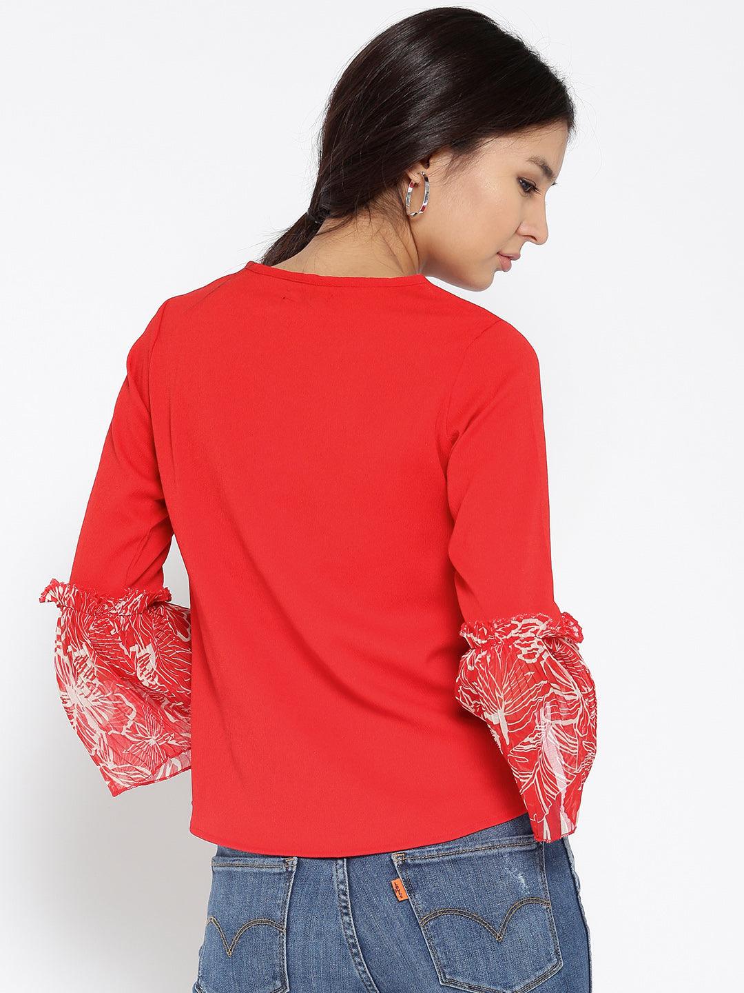 Women Red Solid Top-Tops-StyleQuotient