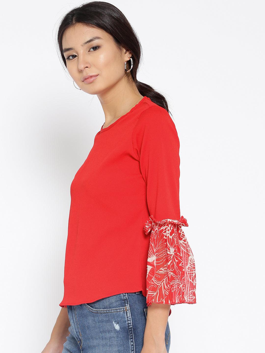 Women Red Solid Top-Tops-StyleQuotient