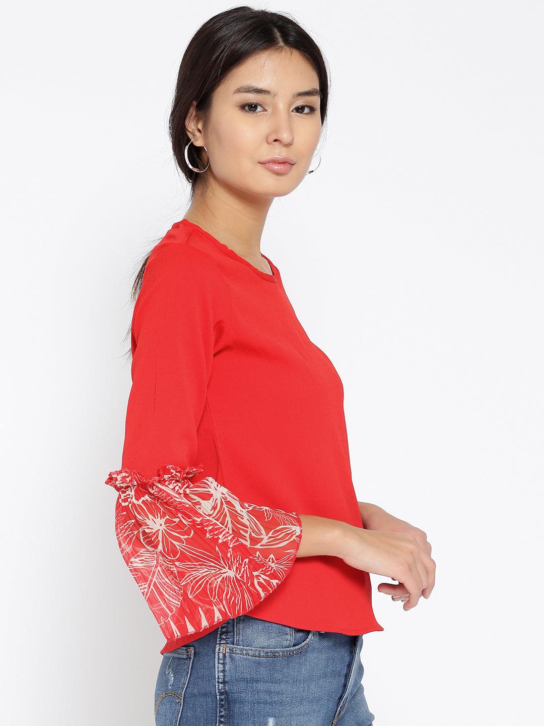 Women Red Solid Top-Tops-StyleQuotient