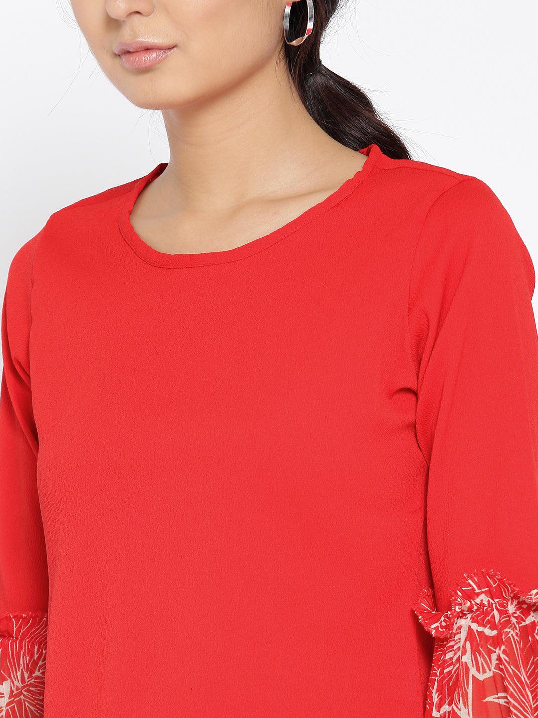 Women Red Solid Top-Tops-StyleQuotient