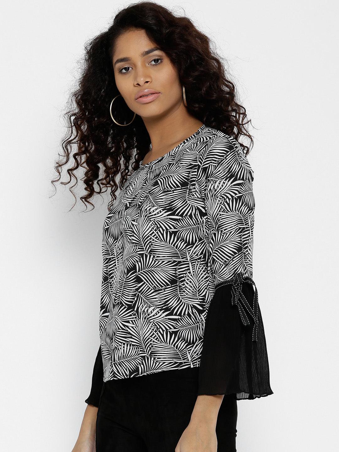 Women Black Printed Top-Tops-StyleQuotient