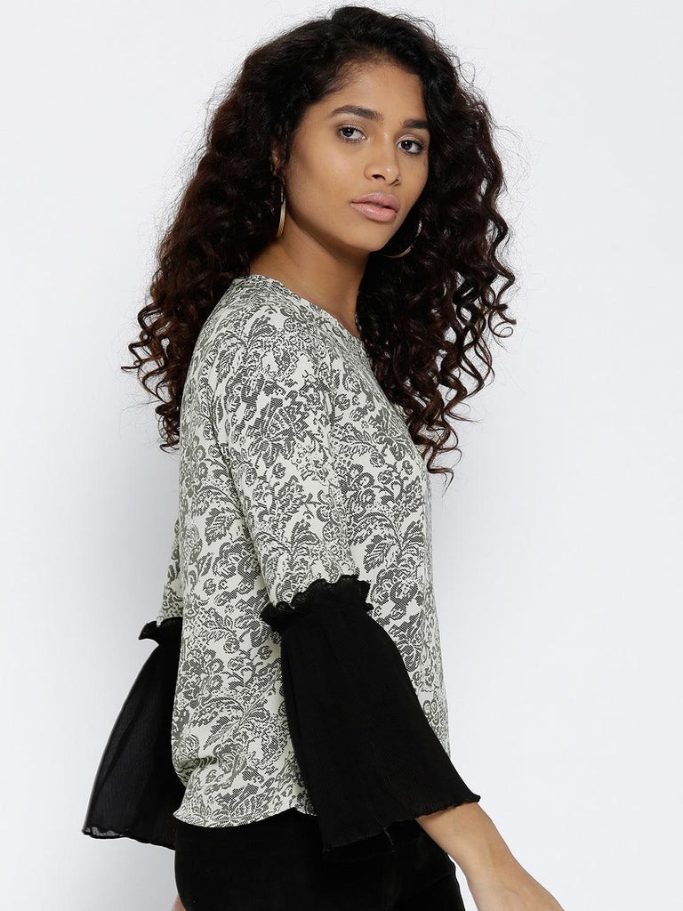 Women White & Black Printed Top-Tops-StyleQuotient