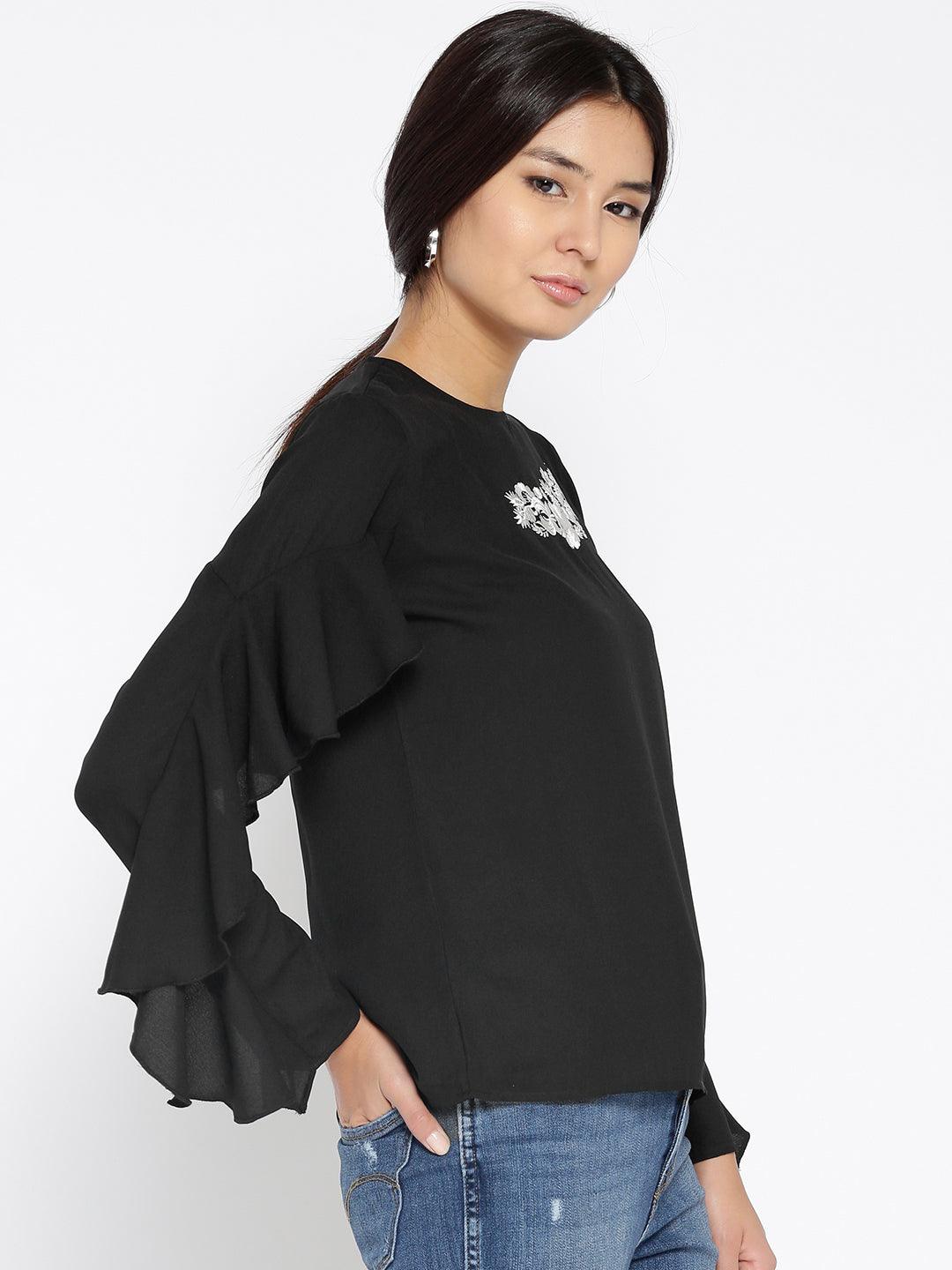 Women Black Solid Top-Tops-StyleQuotient