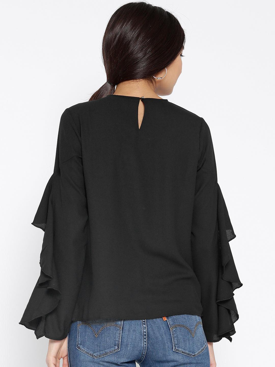 Women Black Solid Top-Tops-StyleQuotient