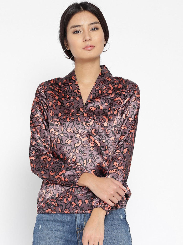 Women Purple & Orange Floral Print Top-Tops-StyleQuotient