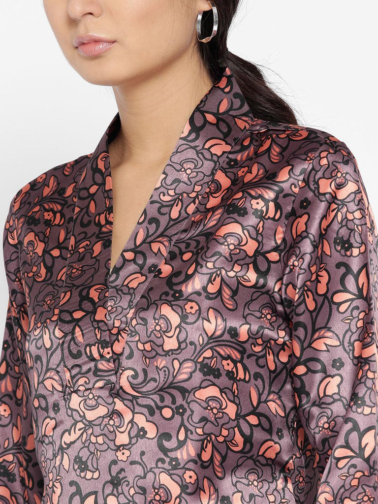 Women Purple & Orange Floral Print Top-Tops-StyleQuotient