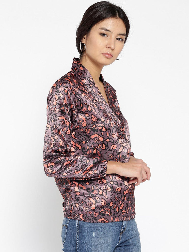 Women Purple & Orange Floral Print Top-Tops-StyleQuotient