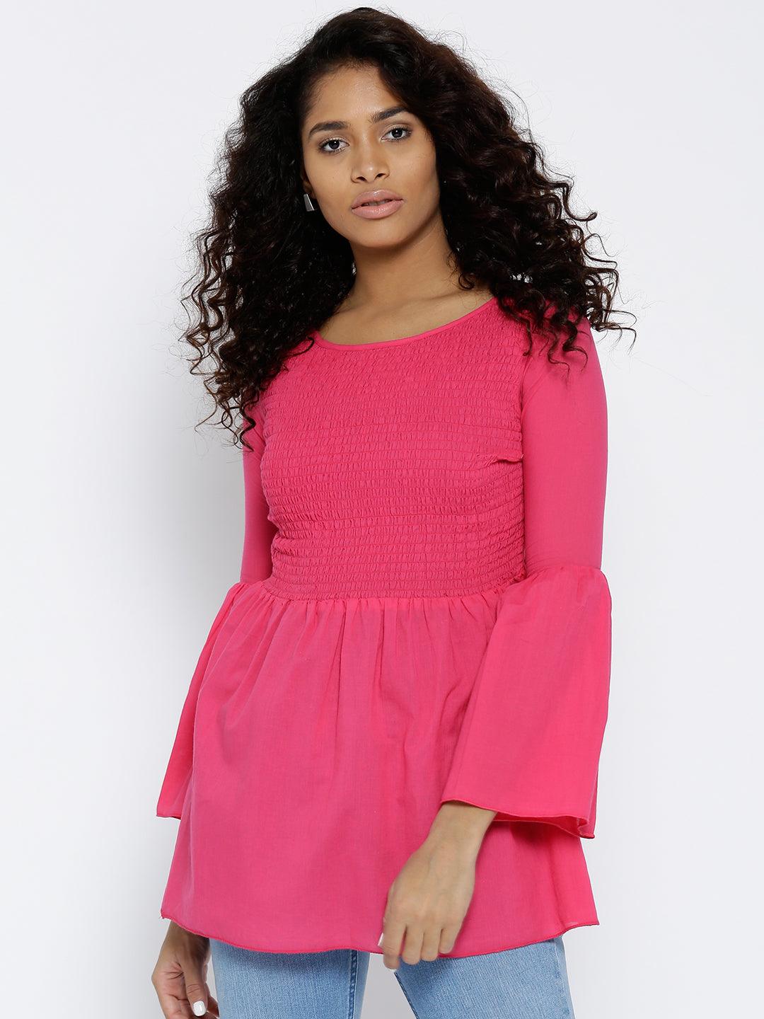 Women Pink Solid Top-Tops-StyleQuotient