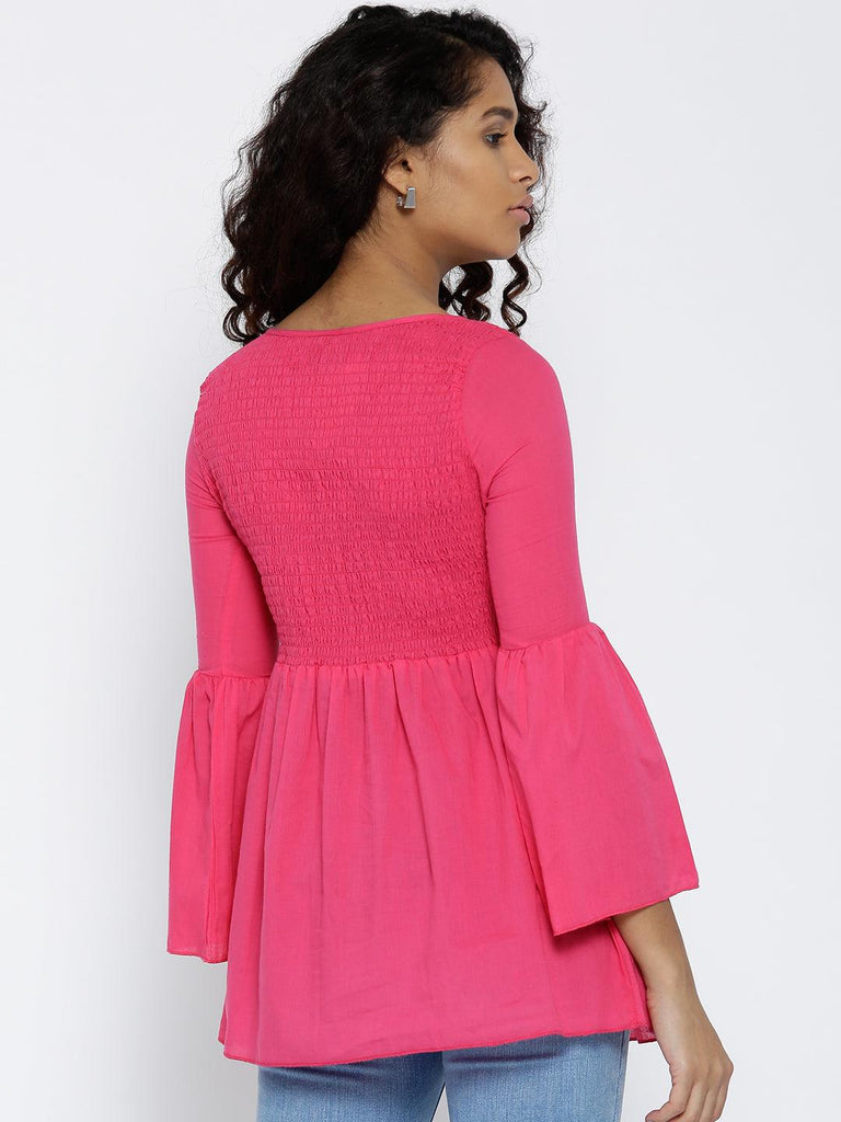 Women Pink Solid Top-Tops-StyleQuotient