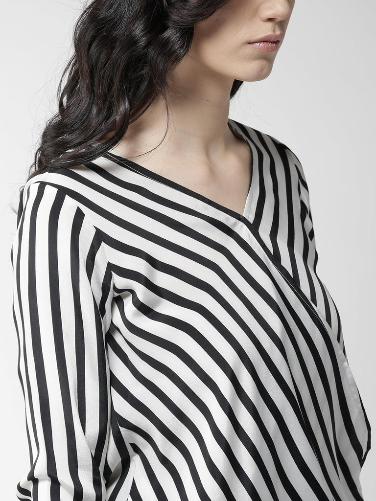 Style Quotient Women Black and White Stripe Polyester Relaxed fit Smart casual top-Tops-StyleQuotient