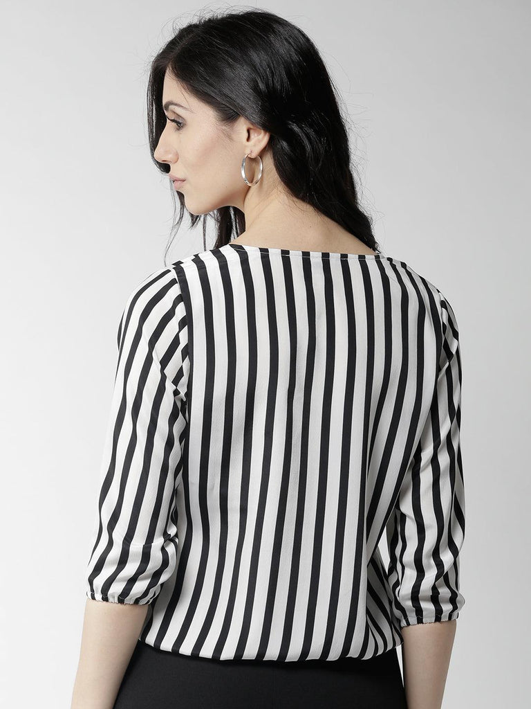 Style Quotient Women Black and White Stripe Polyester Relaxed fit Smart casual top-Tops-StyleQuotient