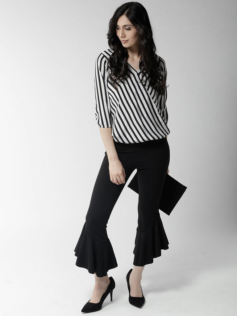 Style Quotient Women Black and White Stripe Polyester Relaxed fit Smart casual top-Tops-StyleQuotient