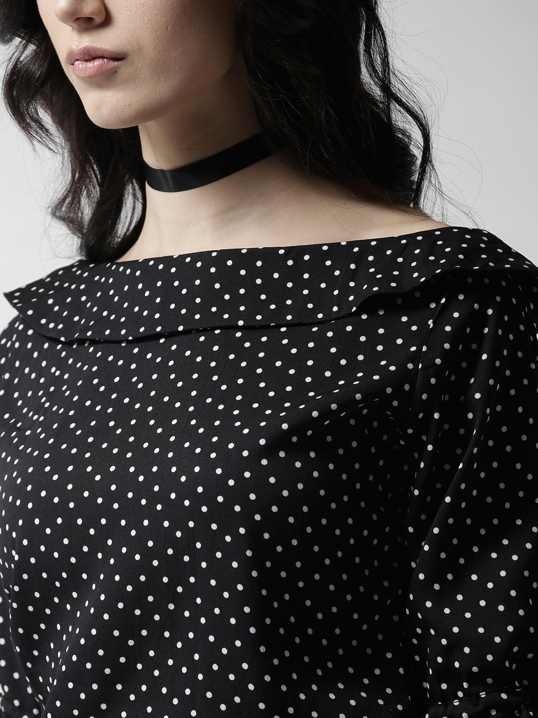 style quotient women polka printed polycrepe smart casual top-Tops-StyleQuotient