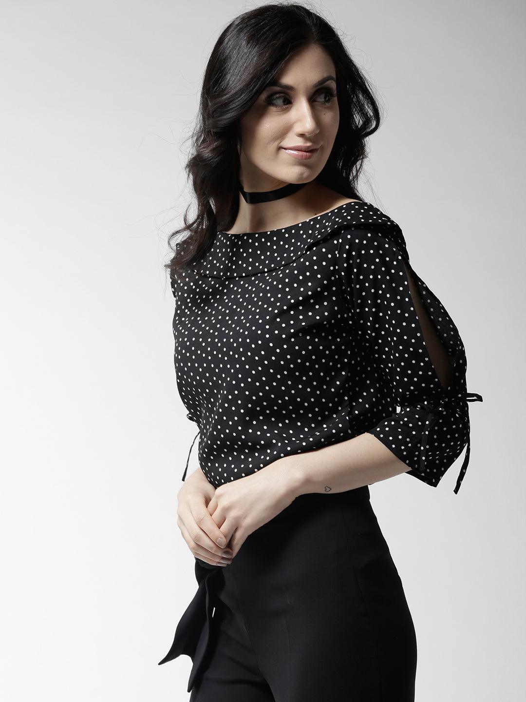 style quotient women polka printed polycrepe smart casual top-Tops-StyleQuotient
