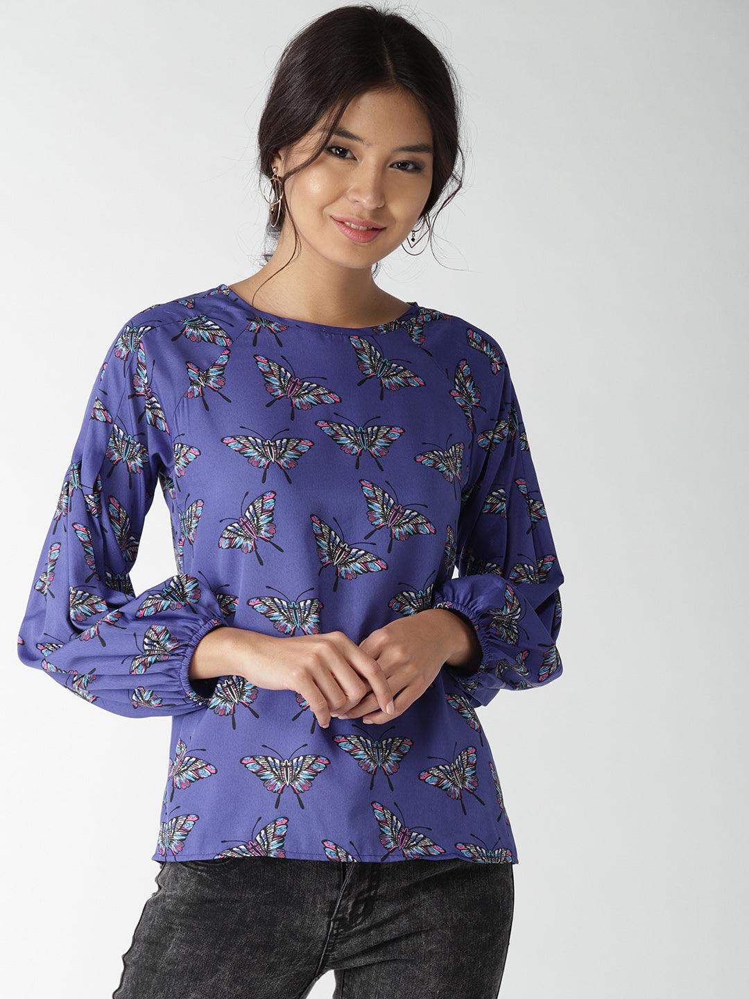 Women Purple Printed Top-Tops-StyleQuotient