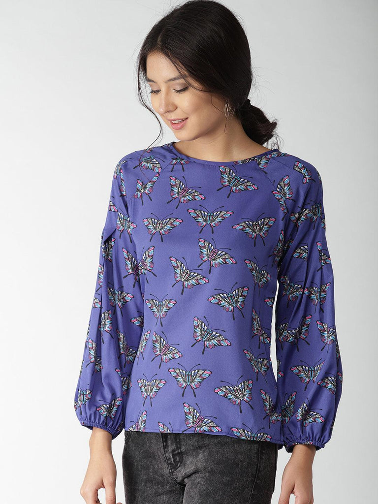 Women Purple Printed Top-Tops-StyleQuotient