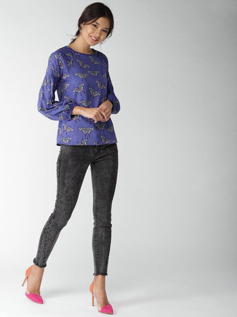 Women Purple Printed Top-Tops-StyleQuotient